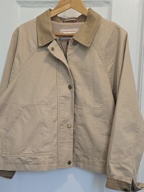 NWT Hunter Cotton Oversized Utility Jacket Taupe Cropped Snap Front Size M